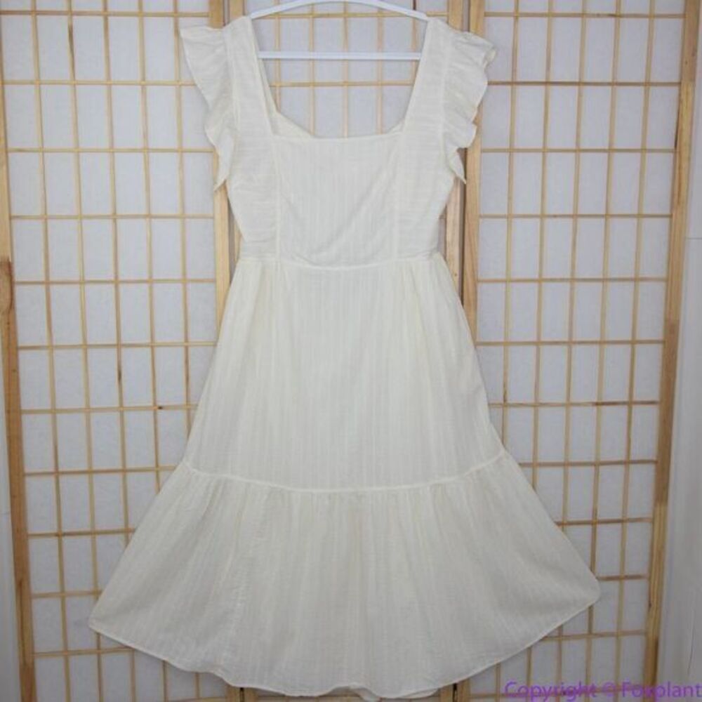 NEW Madewell Ruffle-Strap Tiered‎ Midi Dress in Textural Stripe, XL - Picture 4 of 16